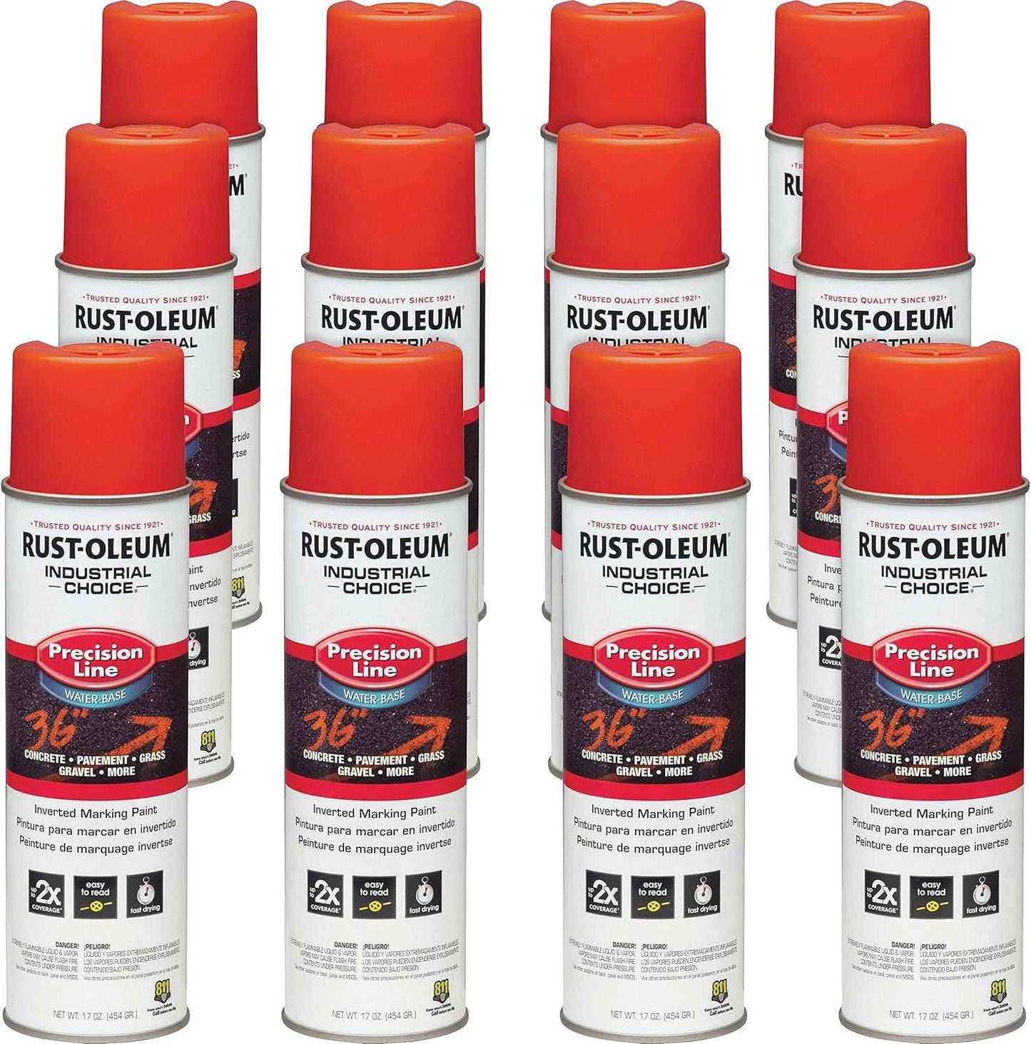 Fluorescent Orange Marking Spray Paint - Rust-Oleum 12 Pack, 17 Oz Inverted Solvent-Based