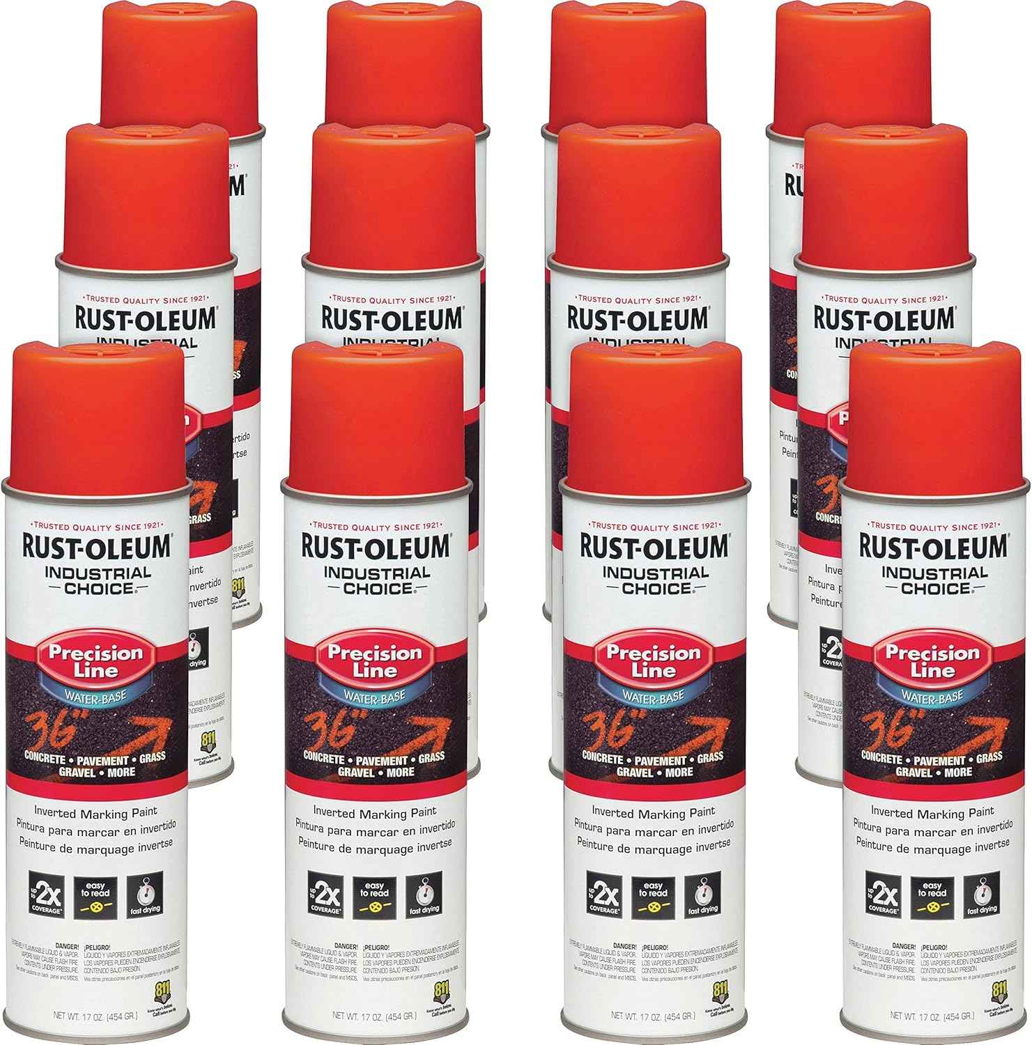Fluorescent Orange Marking Spray Paint - Rust-Oleum 12 Pack, 17 Oz Inverted Solvent-Based