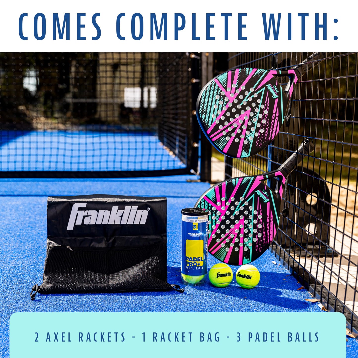 Franklin Sports - Axel Padel Set - 2 Fiberglass Rackets with Foam Core, Padel Balls, & Carrying Case