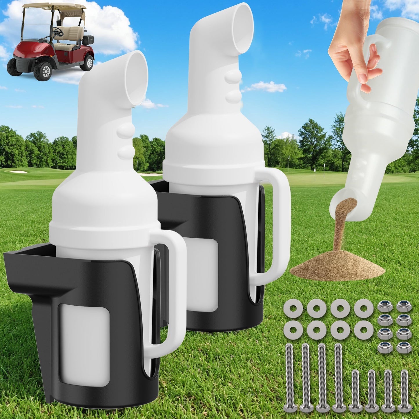 10L0L Golf Cart Sand Bottle with Holder Universal fit Club Car EZGO Yamaha, Divot Filler Sand Bottle with Grip Handle Easy to Pour (Pack of 2)