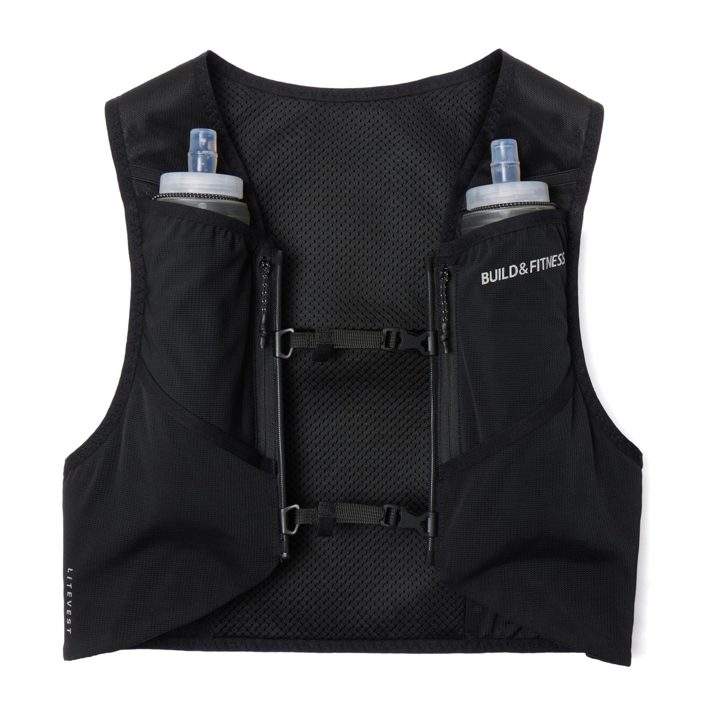 Build & Fitness LITEVEST Running Vest with 2X 500ml Soft Flasks – 7 Pockets, Lightweight, Breathable Hydration Vest – Premium, Secure, Comfort & Style for Training, Trails, Marathons & Everyday Runs