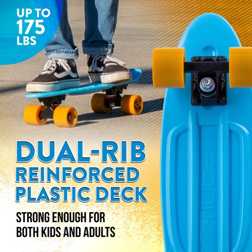 Flybar 22 Inch Kids Skateboard – Mini Cruiser Skateboards for Kids Ages 6-12, Outdoor Toys, Lightweight, Durable, Non-Slip Deck, ABEC-7 Bearings, Holds up to 175 lbs (Blue Orange)