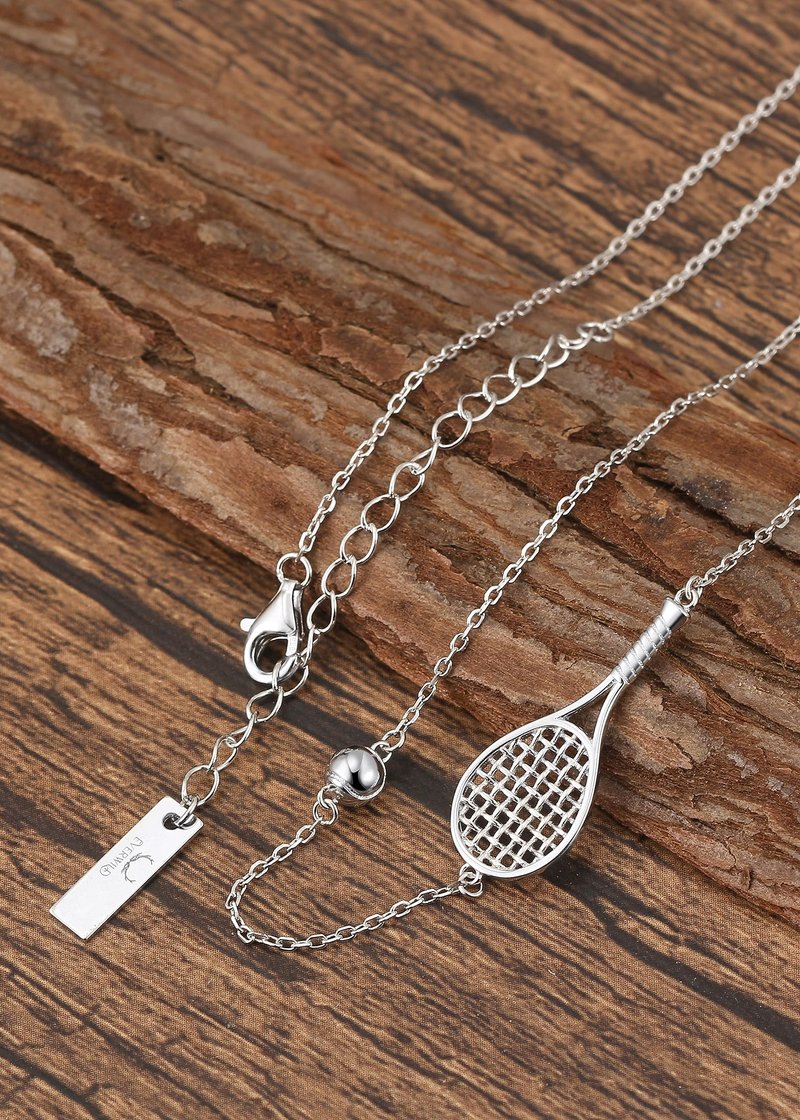 PickleBelle Lovematch Tennis Racket and Ball Necklace - Rhodium Plated Over 925 Sterling Silver | Gift for Her, Present For Birthday, Valentine's day, Wedding Anniversary and Christmas Gifts for Tennis Lovers