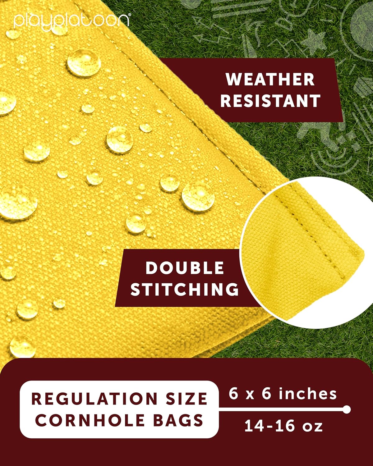 Play Platoon Cornhole Bags - Weather-Resistant Set of 8 Regulation Bean Bags | Official Size & Weight with Tote Bag