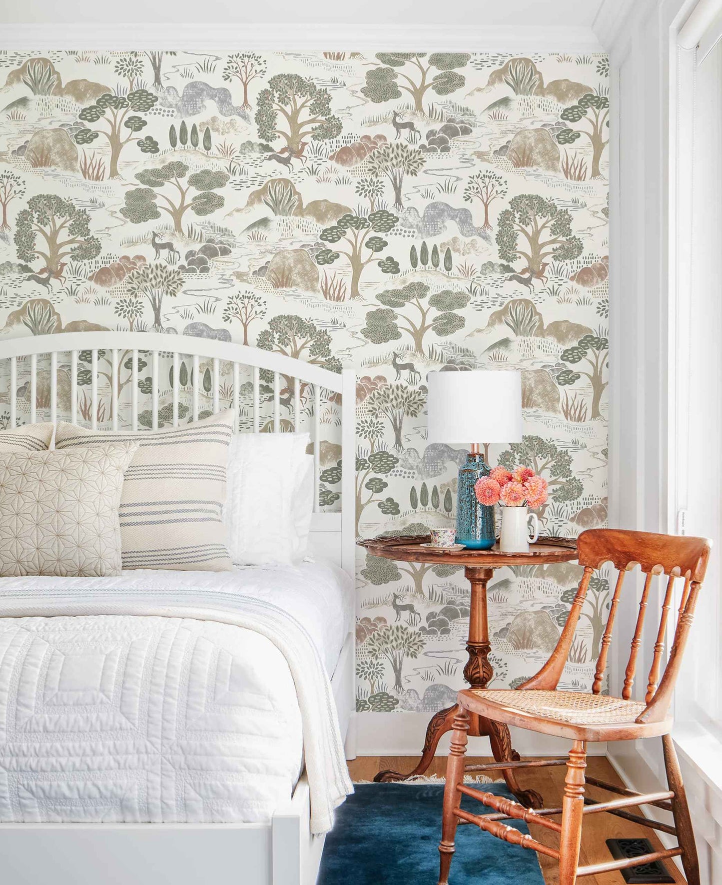 Erfoni 16.9"x197" Boho Forest Peel and Stick Wallpaper Green/Brown/White Contact Paper Forest Self Adhsive Peel and Stick Contact Paper DIY Removable Wallpaper for Bedroom Kids Nursery Decor