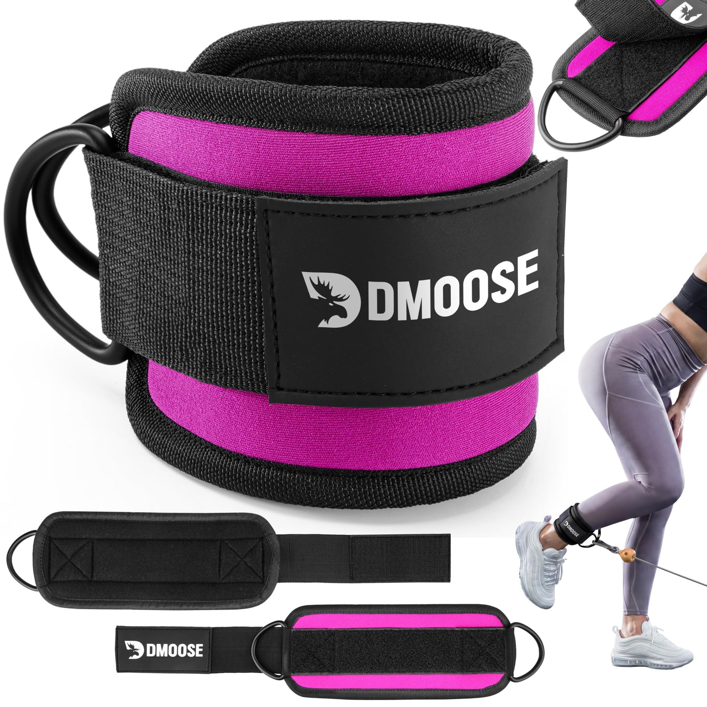 DMoose Ankle Strap for Cable Machine - One Size Fit with Premium Padding, Workout Kickback Ankle Cuffs, Ankle Bands for Working Out, Booty Workouts, Leg Extension, Hip Abductors & Lower Body Exercises