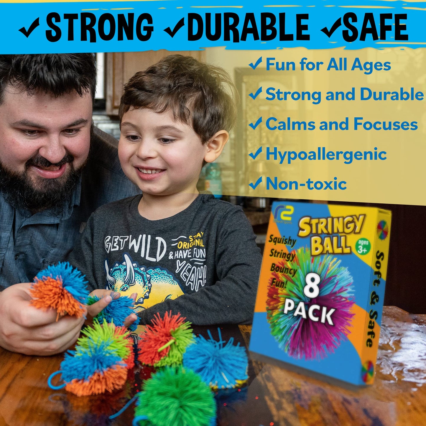 Stringy Balls & Sensory Toys 8 Pack - Fidget Toys Sensory Gifts for Kids Ages 3 4 5 6 7 8 + Year Old - Best Stress Balls Toys & Toddler Toys Gifts for Toddlers, Boys & Girls - Monkey Balls Fidget Toys