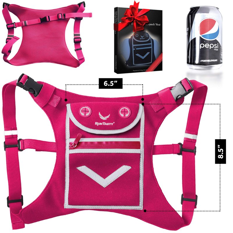 Pink Running Mini Backpack Vest for Men & Women – Reflective with 360° Hi-Viz, Holds Accessories, iPhone, Android, iPad Mini – Lightweight, Adjustable Gear for Fitness, Walking, Cycling, Hiking