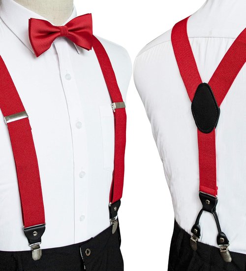 JEMYGINS Men's Solid Color Suspender & Silk Bow Tie Set - Elegant Formal Accessory
