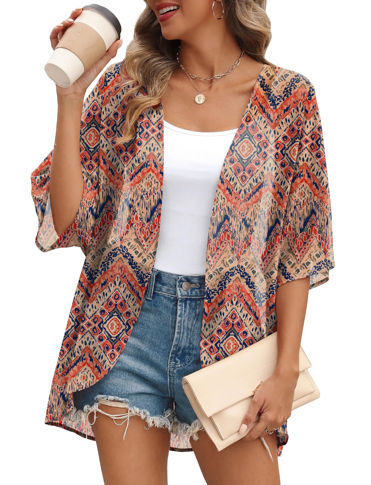 OFEEFAN Boho Tops for Women 2026 Beach Vacation Clothes for Women Swimsuit Coverup Chiffon Bohemia XL