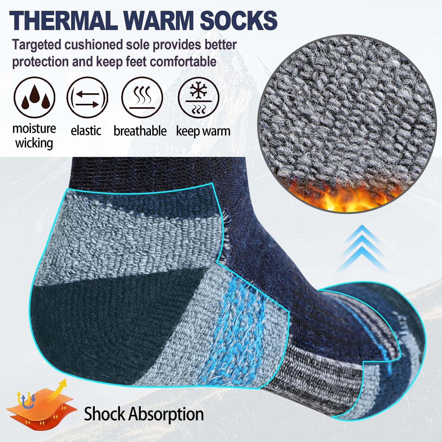 MOGGEI Merino Wool Hiking Socks for Men Thermal Warm Winter Cozy Crew Work Socks 5 Pairs Gifts Stocking Stuffers(Grey/Blue/Dark Blue/Black,L)