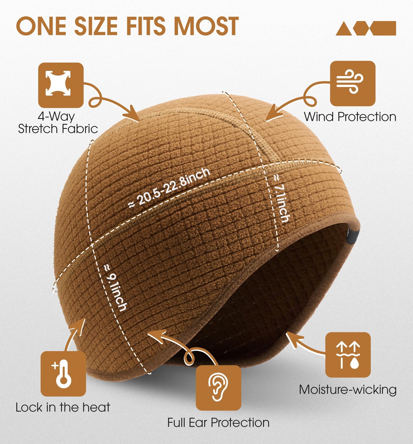 SUNMECI Winter Thermal Helmet Liner Skull Cap, Fleece Lined Warm Cycling Cap Ski Hat Beanie for Men Women Brown