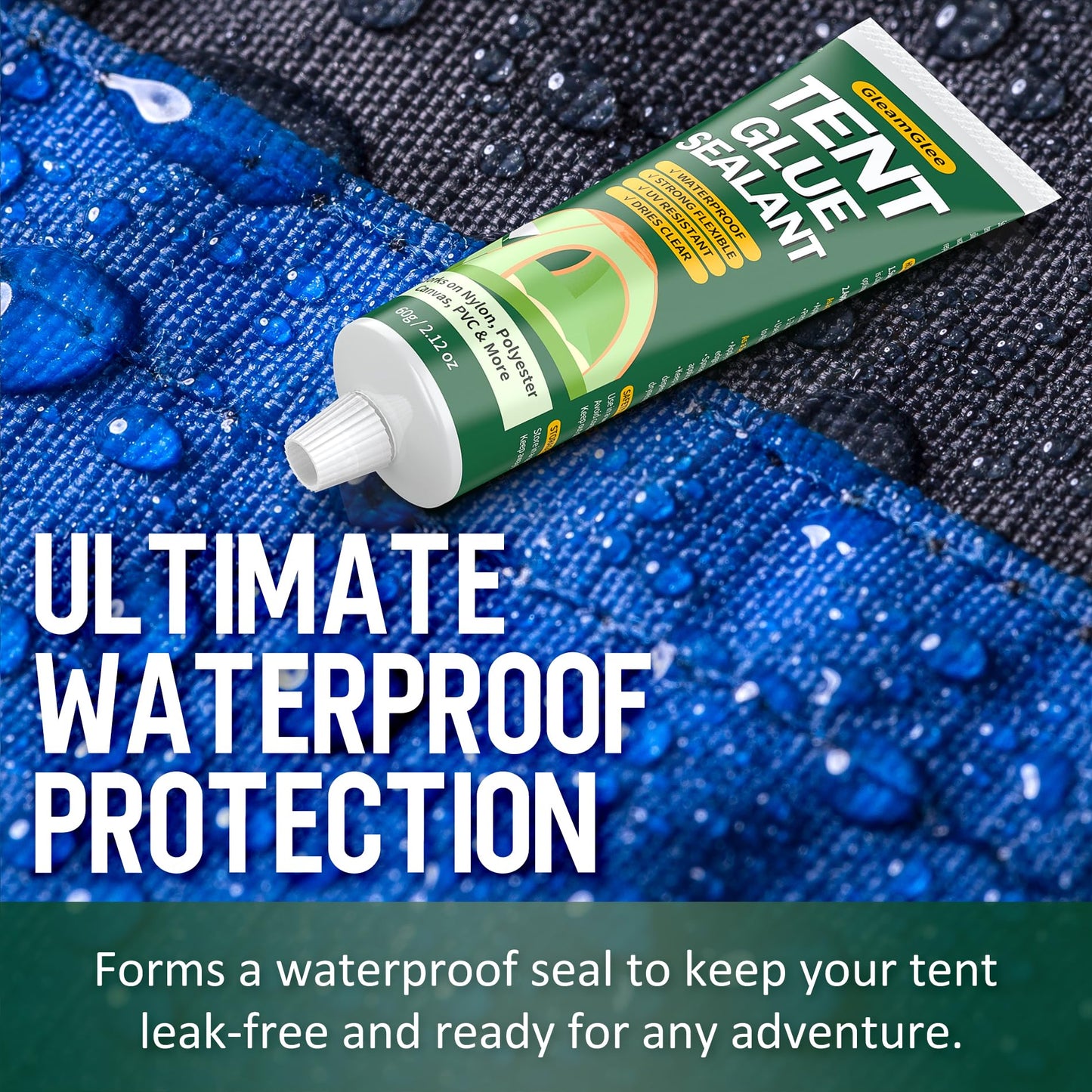 Tent Repair Glue Seam Sealer, Waterproof & Flexible Sealant Adhesive for Tent, Sleeping Pads, Awning & Groundsheet Repair and Outdoor Fabric, Works on Nylon, Canvas and Vinyl - 60ml / 2.12oz