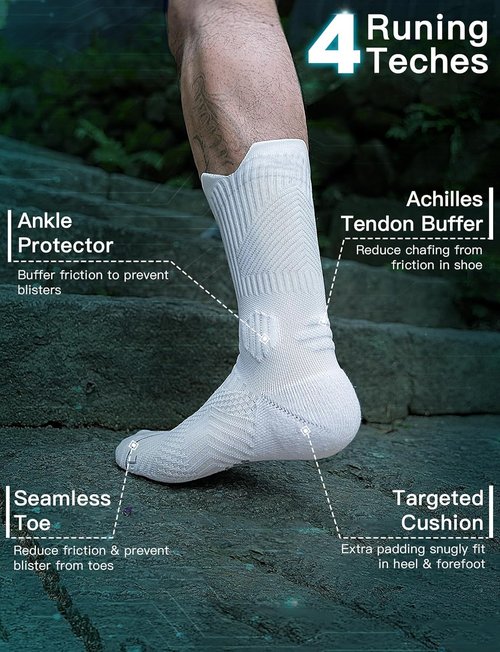 Juclise Compression Crew Running Socks - Moisture-Wicking Coolmax Bamboo Viscose | Anti-Blister Padded Design