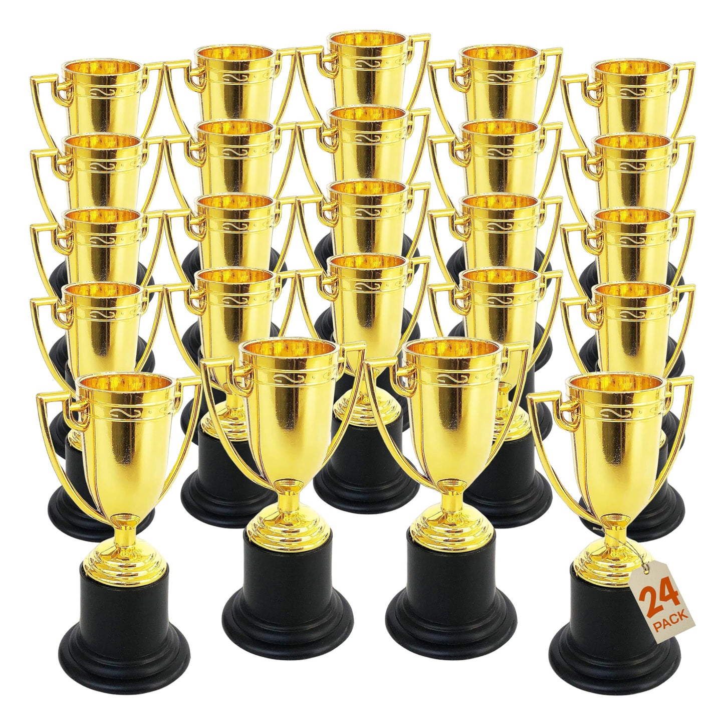 Playbees Plastic Golden Cup Trophy for Kids - 24 Pack - 4 Inch Achievement Prize Awards - Ideal Recognition for School, Sports, Office, Carnival Games - Party Favors, Decor, Props - Motivational