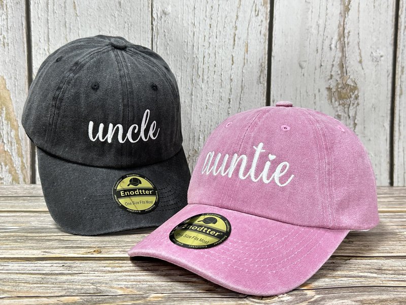 Enodtter Embroidered Auntie Uncle Matching Hats for Men Women, Gift for Couples, Black & Pink Baseball Cap Adjustable Dad Hats