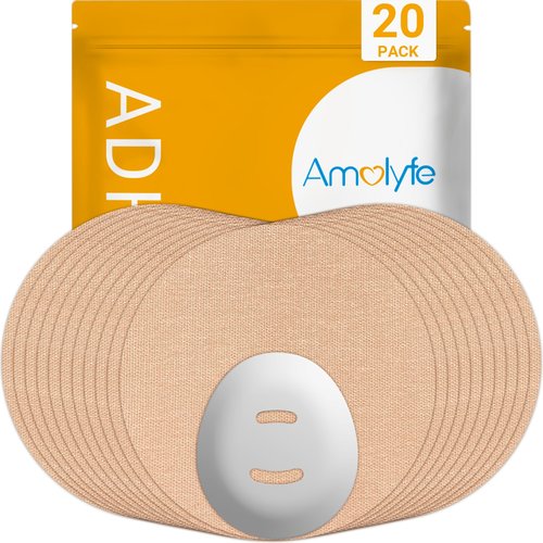Amolyfe Dexcom G7 Overpatches, 20 pcs Dexcom G7 & Stelo Adhesive Patches Waterproof, 1 pc Reusable Protective CGM Sensor Cover, Breathable, Long-Lasting, Hypoallergenic, No Residue on Dexcom (TAN)