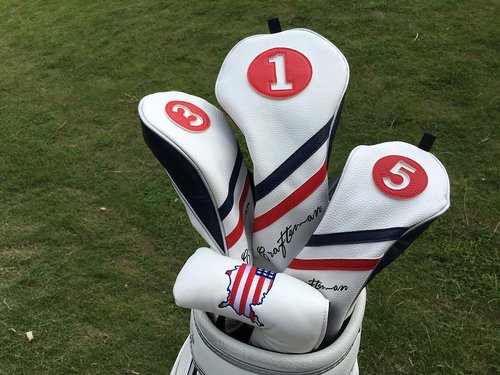 Craftsman Golf White Blue Red Pu Leather Diagonal Stripes Fairway 3 Wood Headcover for All Brands Callaway Big Bertha Cobra Taylormade Ping Mizuno Etc. (3 Wood Headcover)