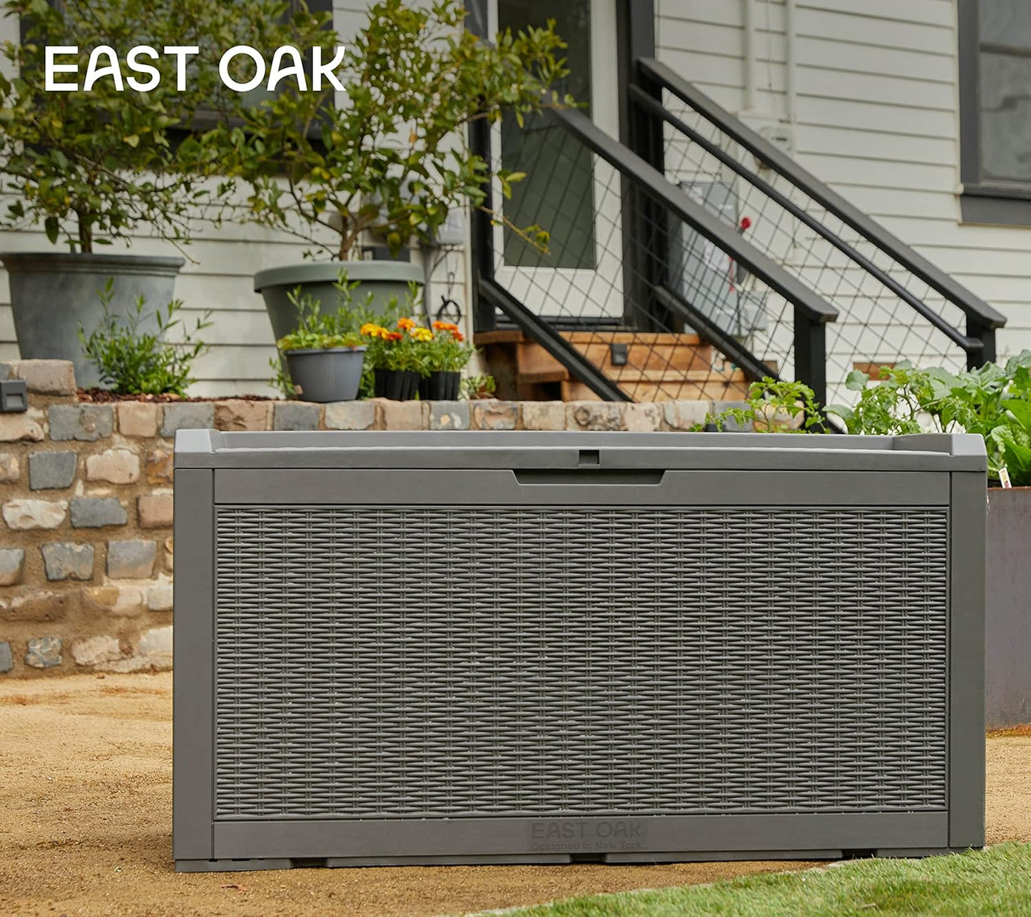 31 Gallon Waterproof Outdoor Storage Box - Lockable Resin Deck Bin for Patio Cushions & Tools - UV Resistant, Black