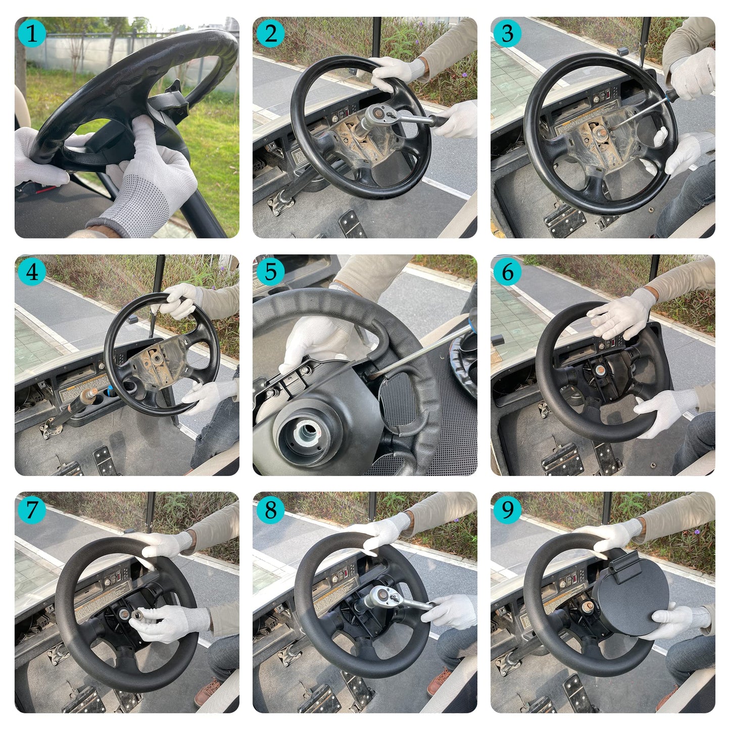 10L0L Golf Cart 13 inch Steering Wheel for EZGO TXT, RXV, Medalist, Shuttle, Workhorse, Cushman, Replaces OEM# 71948-G01 602979