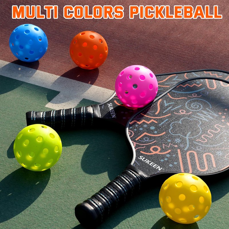 Sukeen Outdoor Pickleball Balls with Mesh Bag, 40 Holes Pickleballs Outdoor, High Bounce Pickle Balls for All Style Pickleball Paddles, Perfect Balanced Pickle Ball Rose Red 12 Pack