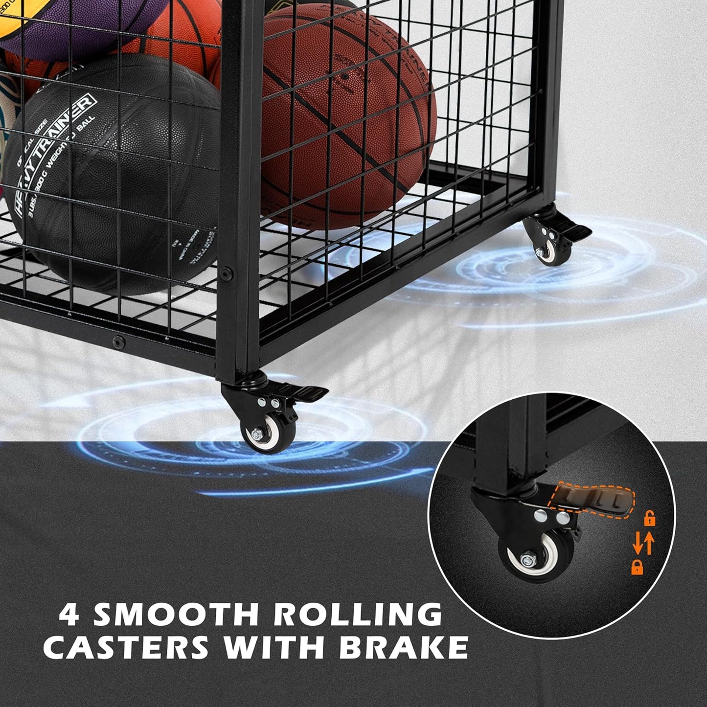 Rehomernace Basketball Organizer - Lockable Lid Storage Bin for Indoor/Outdoor Use | Rolling Ball Cart
