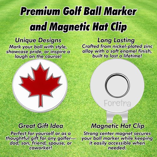 Foretra Golf Ball Marker | Canada Maple Leaf Magnetic Ball Marker Hat Clip | Disc Balls Markers Tool Golfer Gifts Funny Accessories for Men Women