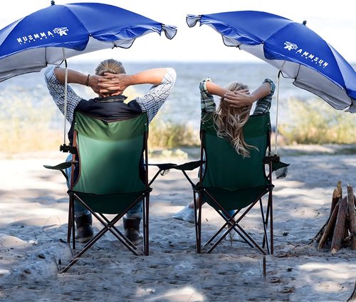 AMMSUN XL Chair Umbrella - Adjustable 47-Inch Portable UV Protection | 360-Degree Swivel, Blue, 2-Pack