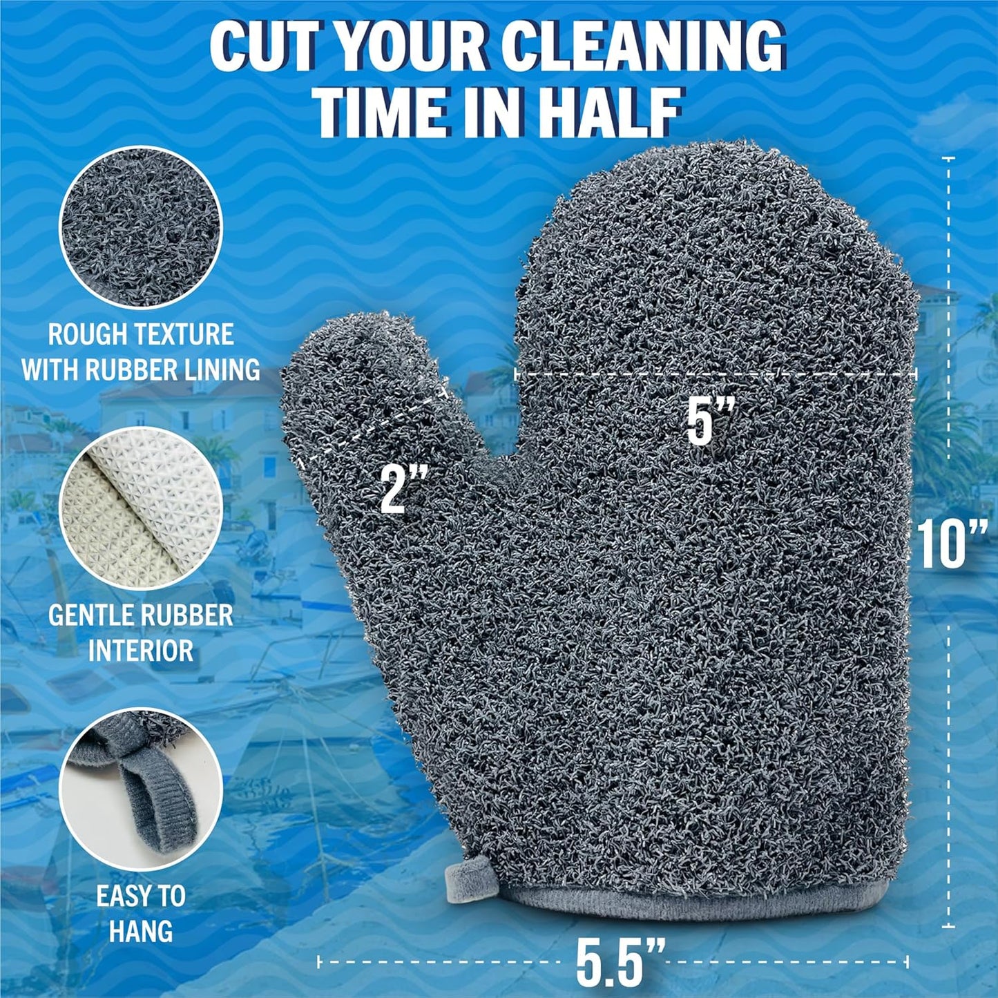 Skiennix Heavy-Duty Boat Scrubbing Brush Glove - Durable Deck & Hull Scrub Mitt for Marine Use