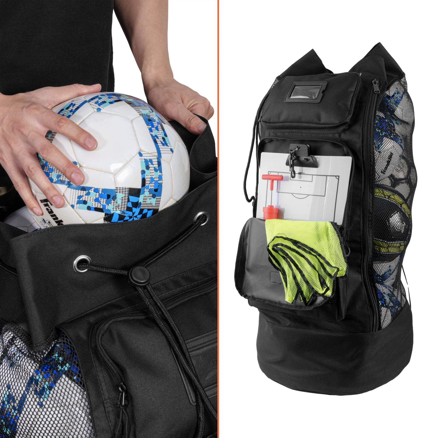 Fitdom Heavy Duty XL Soccer Mesh Equipment Ball Bag, Adjustable Backpack