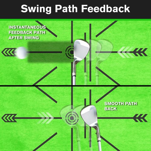 Golf Hitting Mat, Golf Mats Practice Outdoor Indoor for Swing Path Feedback Detection Batting, 16.54'' x 12.6'' Artificial Dual Turf Golf Mat with Tees for Training, Driving, Chipping