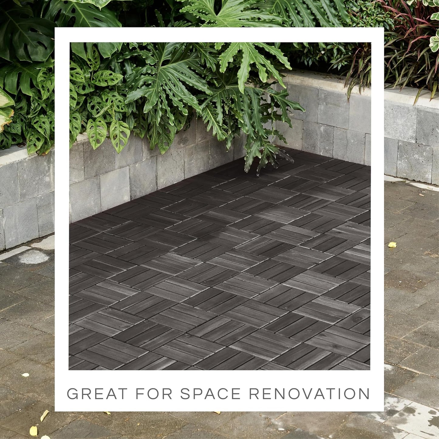 Outdoor Waterproof Acacia Wood Deck Tiles - 10 Pcs Patio Flooring for All Weather Use