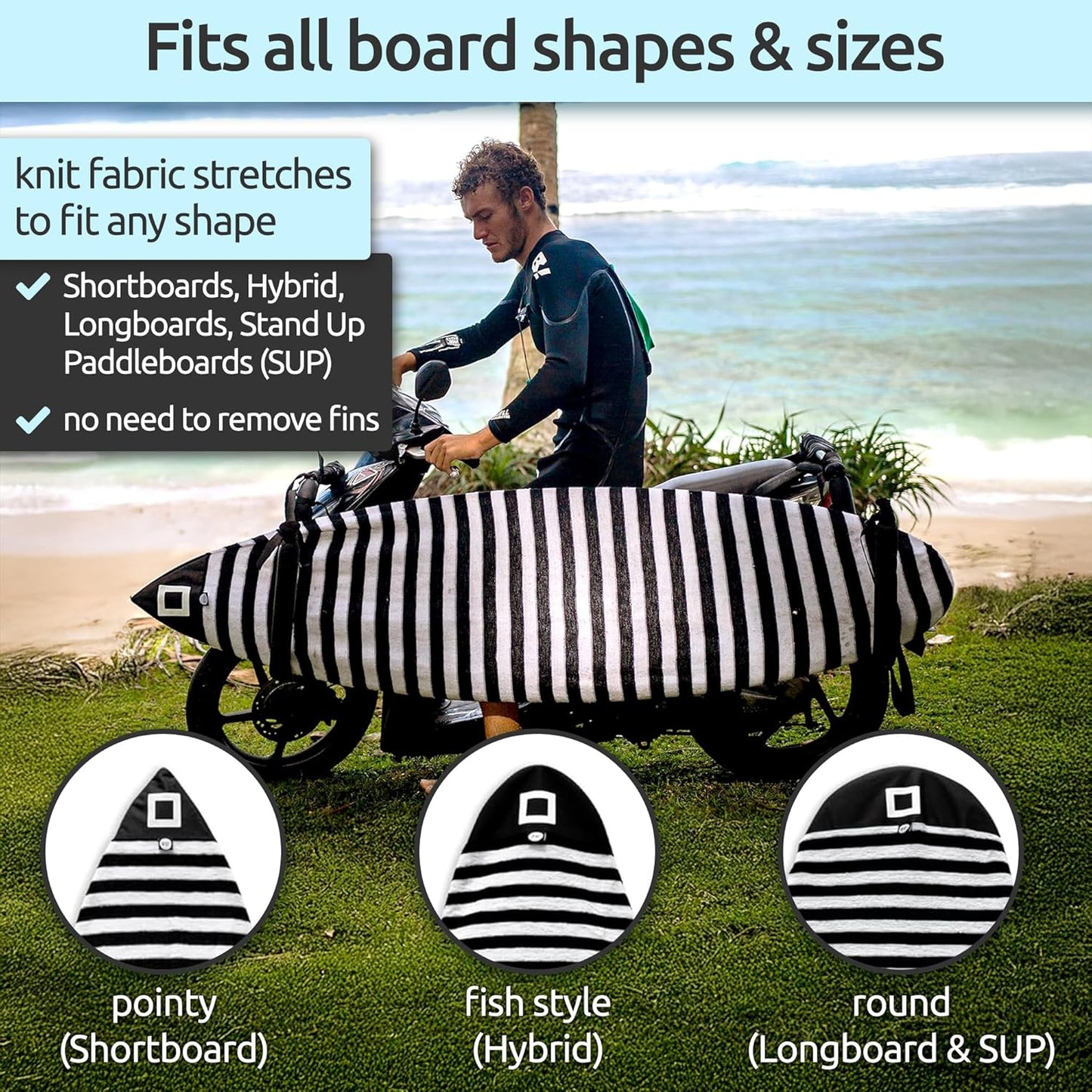 Surf Squared Surfboard Sock Cover | Lightweight Protective Bag for Shortboard, Longboard & SUP