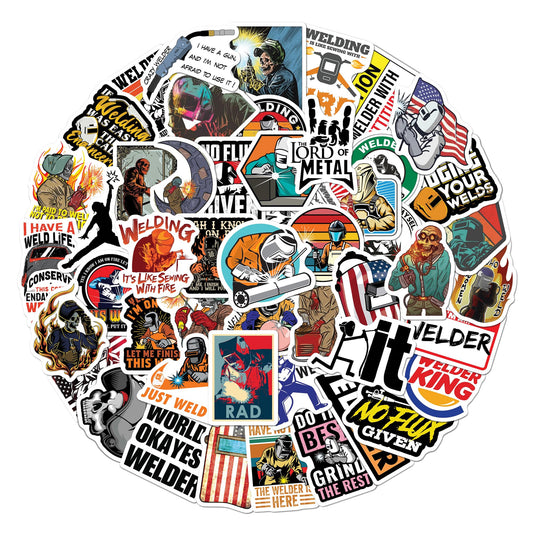 BEATRI Welding Stickers 50Pcs Hard Hat Welding Tool Box Welder Stickers Vinyl Waterproof for Helmet, Water Bottles Welder Decals Stickers for Journaling, Laptop, Phone for Adult