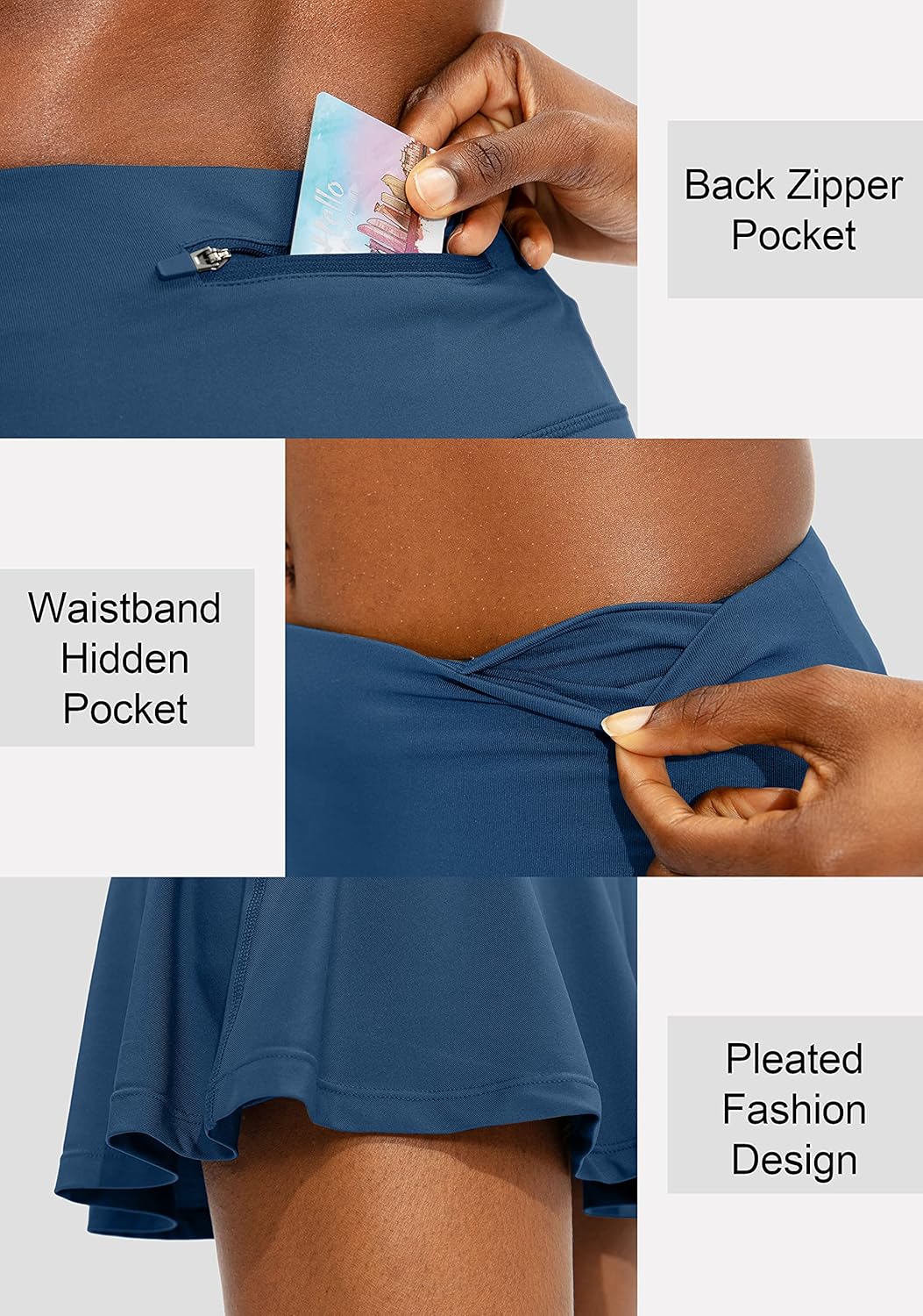 SANTINY Women's High Waisted Pleated Tennis Skirt - 4 Pockets for Athletic Comfort | Casual Golf Skorts
