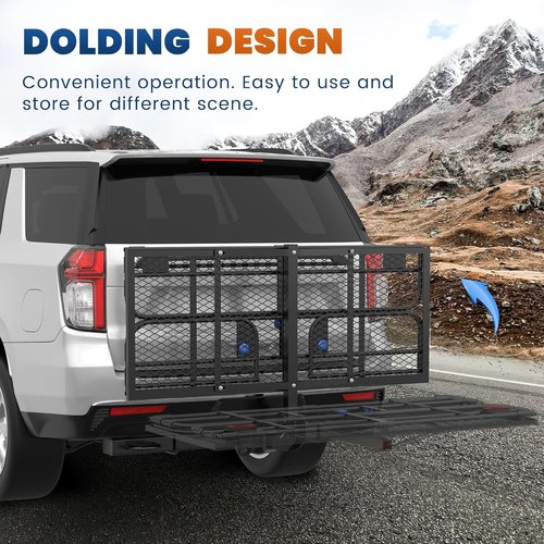 KUIPERAUTO Folding Rack Hitch Mount Cargo Carrier - 500 Lbs Capacity | 60" x 24" x 14" Heavy Duty for SUV & Truck
