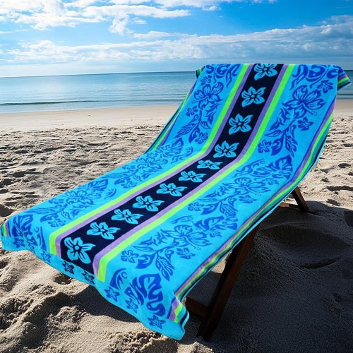 COTTON CRAFT Oversized Beach Towel - 2 Pack XL 39 x 68 Inches - Super Soft 100% Cotton Jacquard Velour - Tropical Hibiscus Aqua Blue & Purple