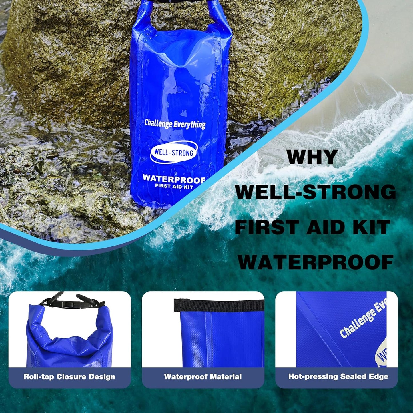 Boat First Aid Kit - 123pcs Waterproof Emergency Marine Safety Tools | Compact Blue Accessories for Fishing, Kayaking, and Camping