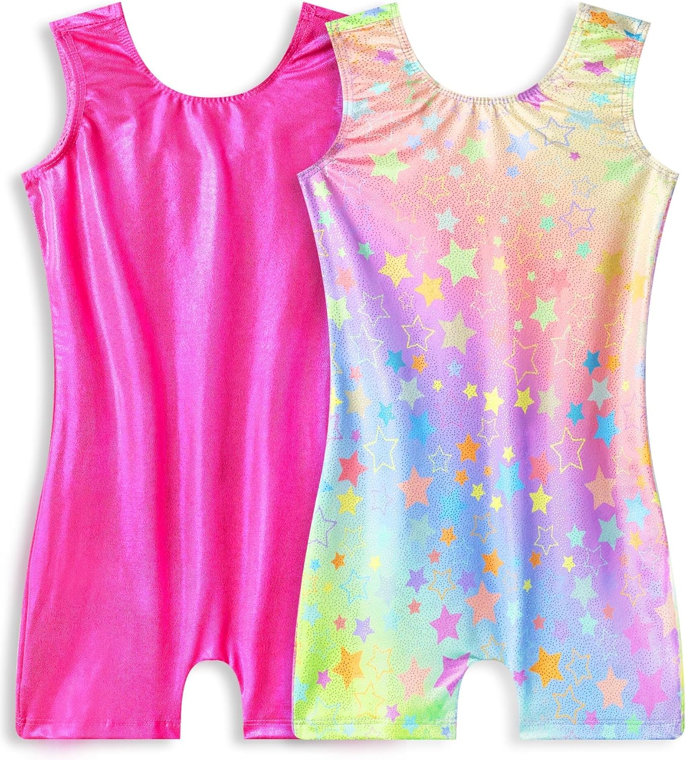 Snowheart Gymnastics Leotards for Girls - Sparkly Sleeveless Biketards 2-Pack for Dance & Tumbling