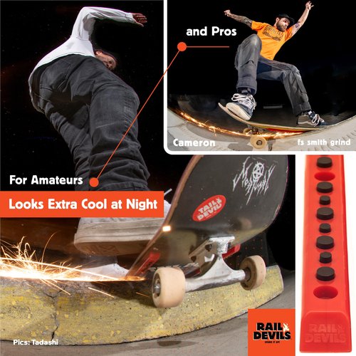Rail Devils Sparking Skateboard Rails by Tail Devil | Skateboarding Deck Rails with Infused Flints for Sparks | Cool Spark Effect During Boardslides | Ultimate Skateboarder's Accessory