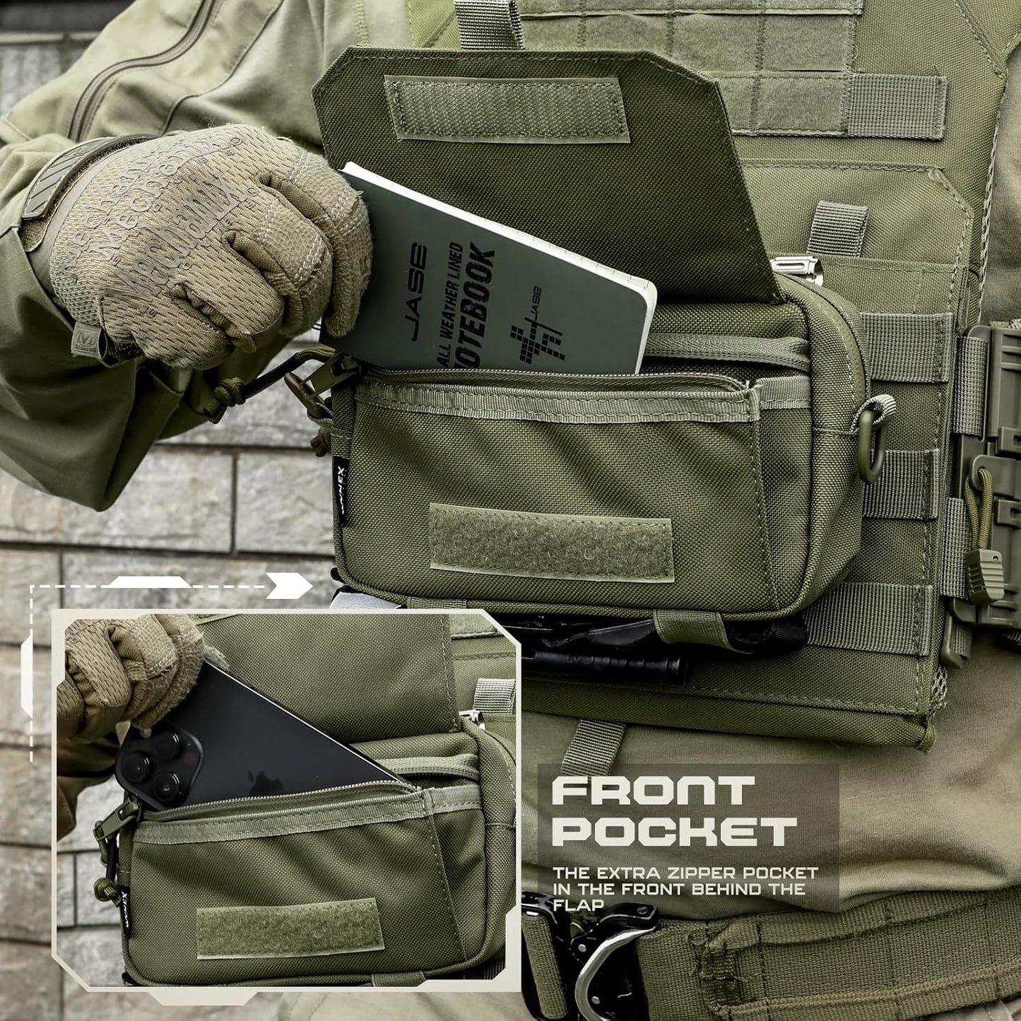 WYNEX Tactical Molle Admin Pouch - Utility EDC Bag with Laser Cut Design & American Flag | Versatile Size