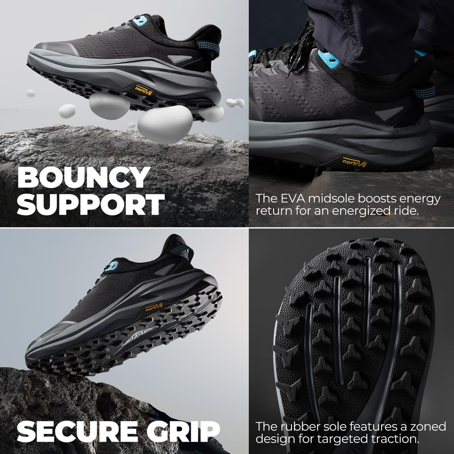 NORTIV 8 Men's Wide Toe Box Trail Running Shoes Cushion Walking Barefoot Tennis Workout Gym Cross Training Shoe Fashion Sneakers Whitney,Size 11,Black,SNRS25001M