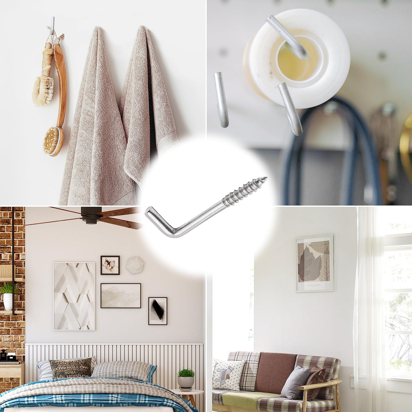 soimuk 304 Stainless Steel 2 in Screw-in Hooks 20 Pcs,7 Shape Screw Hooks,Right Angle Medal Hooks l Shaped Screw in Hooks for Hanging