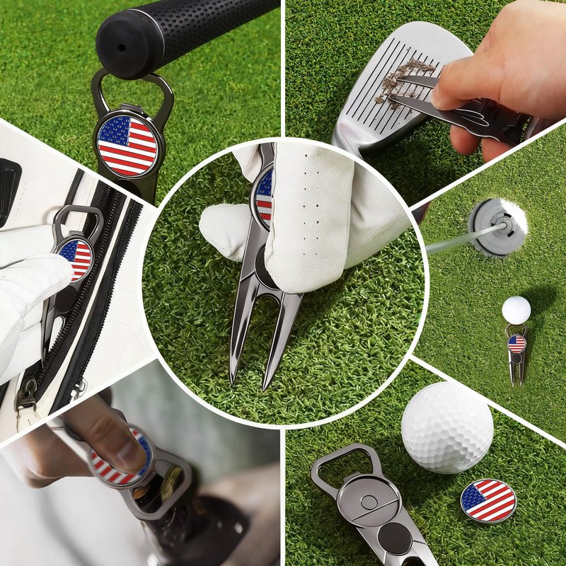 Amy Sport Premium Golf Divot Repair Tool Ball Markers with Belt Clip Value 3 Pack, 7-in-1 Tools Leather Grip Club Holder, Bottle Opener, Club Groove Cleaner, Putting Alignment Guide (Dark Gray-3 Pack)