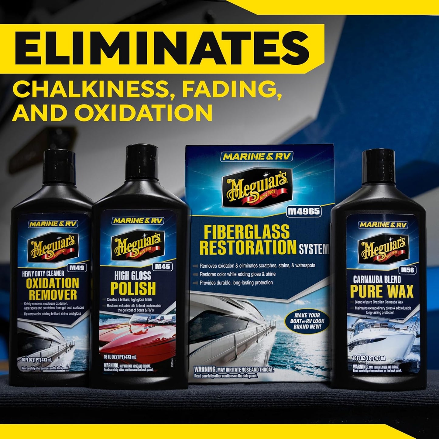Meguiar's Marine Fiberglass Restoration System - 3-Piece Repair Kit with Oxidation Remover & Polish