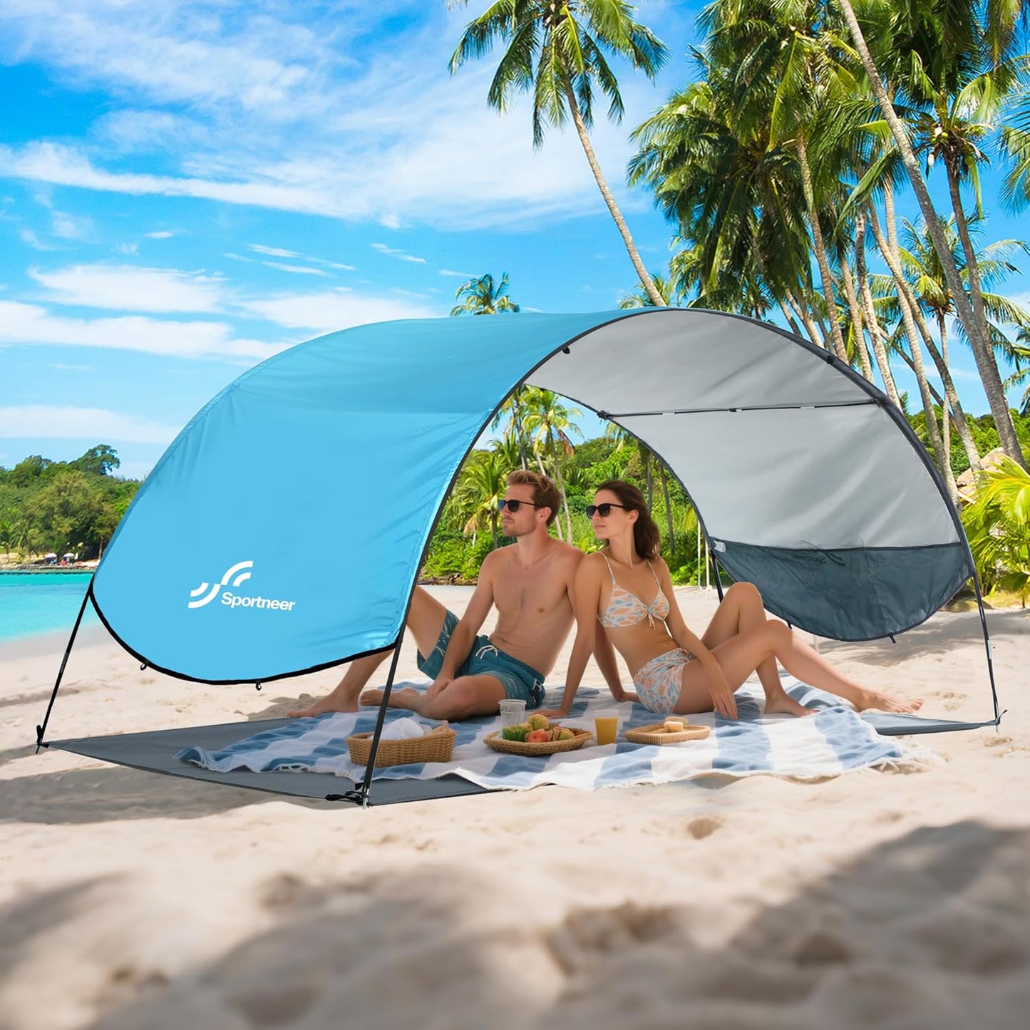 Sportneer Beach Tent - UPF 50+ UV Protection Canopy for 2-3 People | Easy Setup, 96.5''x55.7'' Size