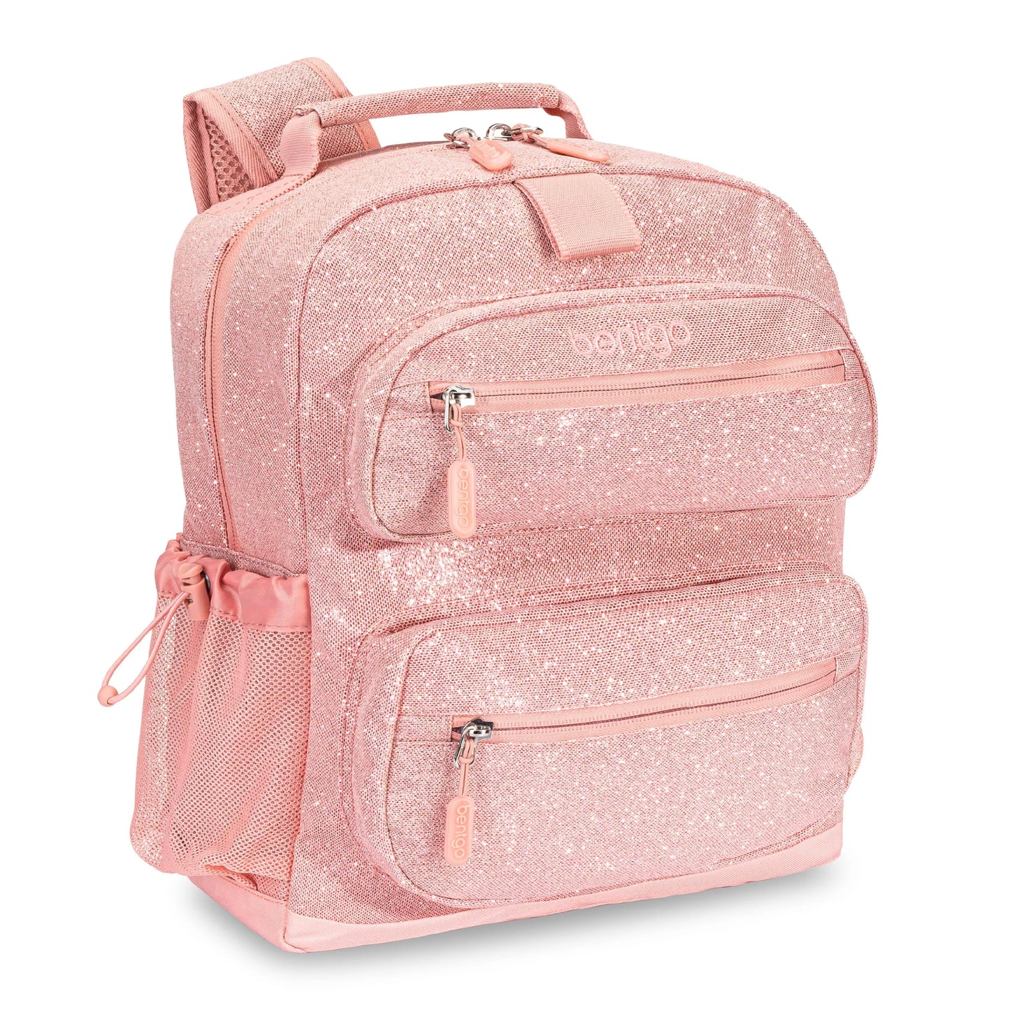 Bentgo Kids Glitter Backpack - Lightweight 14” Backpack for School, Travel & Daycare, Ideal for Ages 4+, Durable & Water-Resistant, Roomy Interior, & Loop for Lunch Bag (Glitter Edition - Petal Pink)
