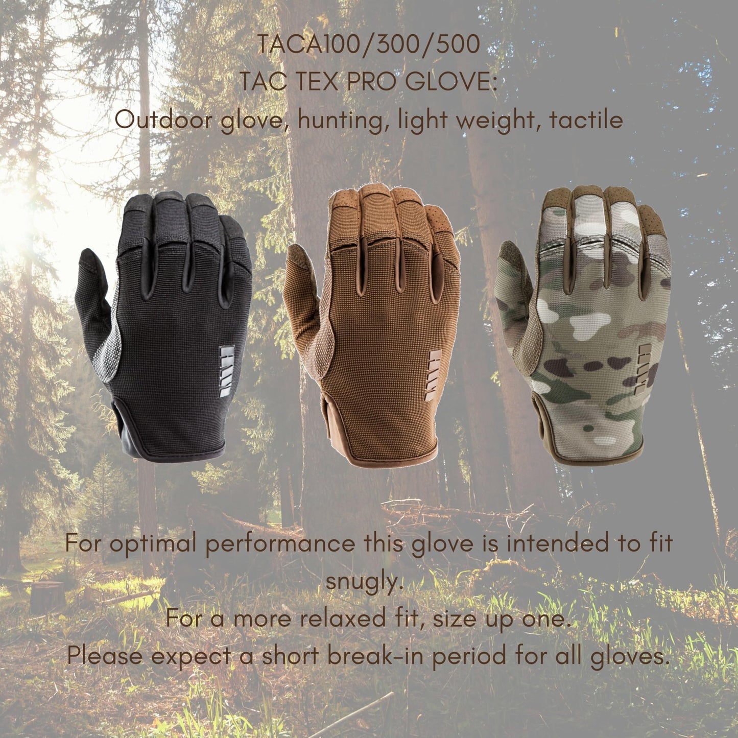HWI Gear TAC-TEX PRO TACA100 Gloves, Hunting, Outdoor Sports, Touchscreen, Light Duty, Breathable, Dexterity, Black, Small