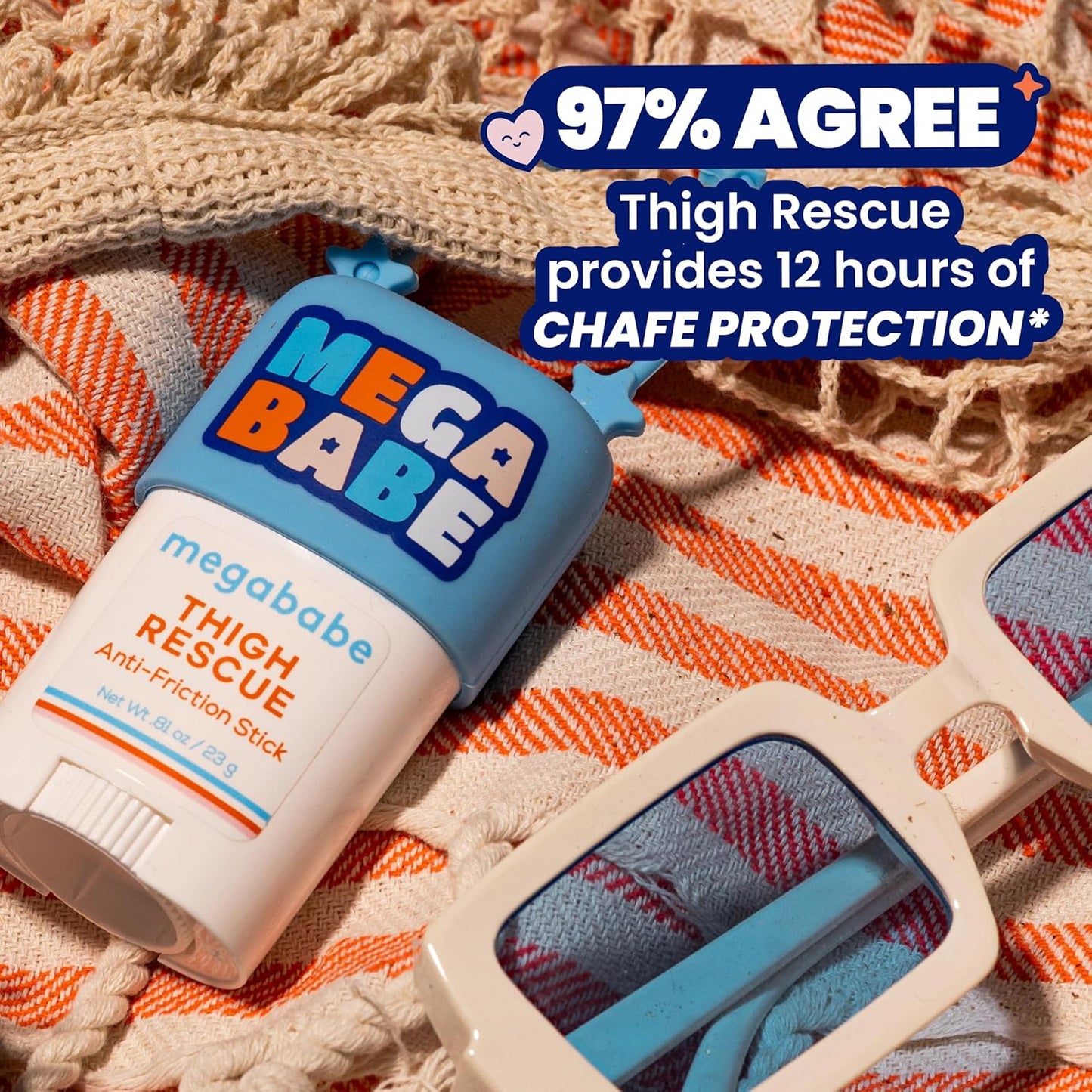 Megababe Thigh Rescue Anti-Chafe Stick Mini - Travel Size | Prevents Skin Chafe & Irritation
