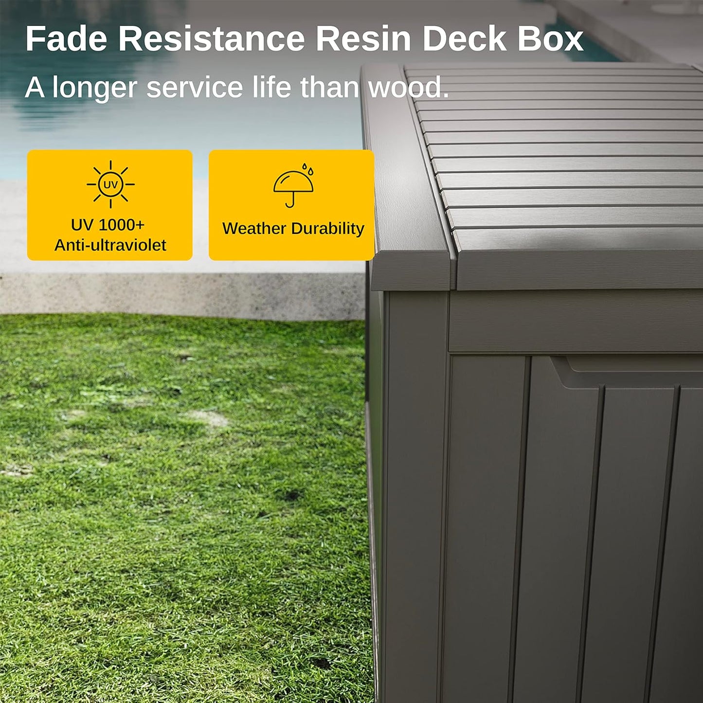 31 Gallon Waterproof Outdoor Storage Box - Lockable Resin Deck Bin for Patio Cushions & Tools - UV Resistant, Black